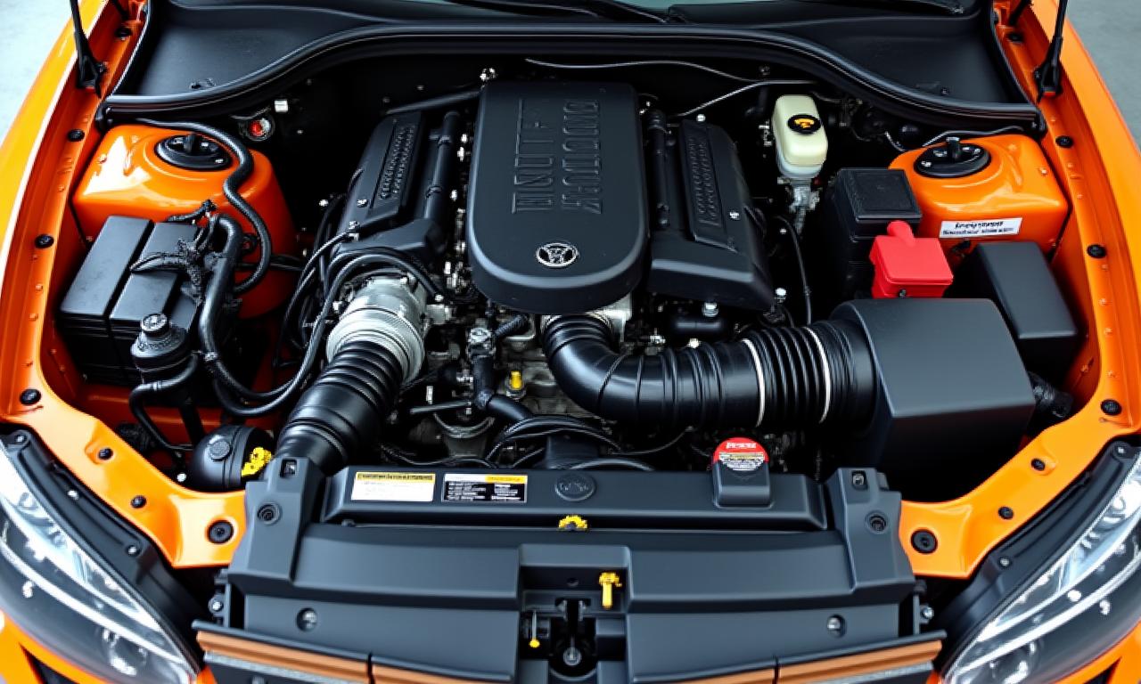 A perfectly cleaned and dressed car engine bay